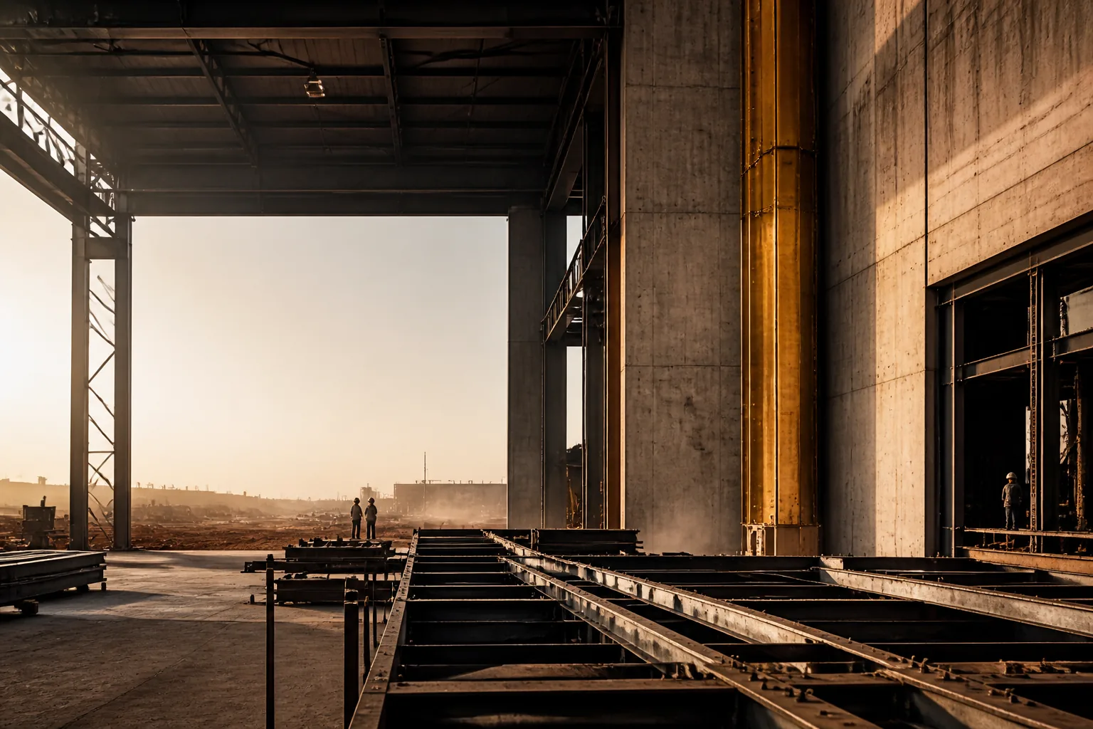 Monumental industrial construction in warm East African light